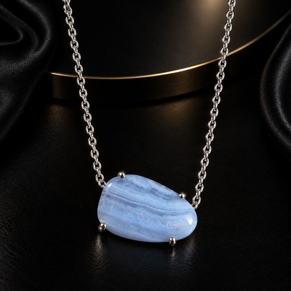 Kendra Scott Jewelry - Kendra Scott Isla Necklace Blue Lace Agate Silver Tone Retired Adjustable 18-20"